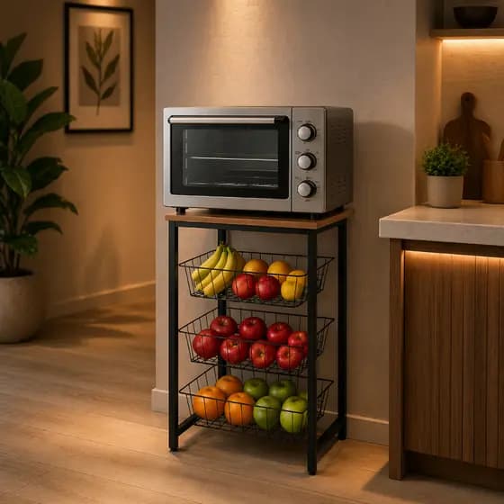 Fruteira de chão cozinha Multiuso 3 Cestos Deslisantes suporta Microondas Forno Bebedouro De Agua
