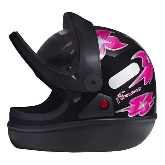 Capacete  Fechado Automatico San Marino Taurus Preto Flor Rosa