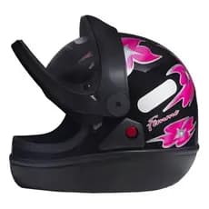Capacete  Fechado Automatico San Marino Taurus Preto Flor Rosa