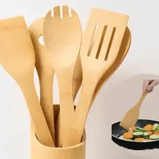 Kit 4 peças ESPATULAS UTENSÍLIOS BAMBU + SUPORTE PRA GUARDAR Bambu