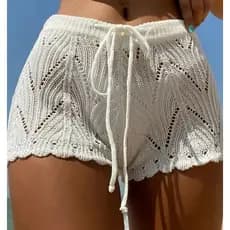 Short 951  Feminino Saida de Praia Tricot Crochê Moda Praia Tricot Shortinho Banho Pareô Canga