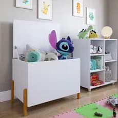 Baú Infantil Caixa Organizadora De Brinquedos Pés Madeira Com Tampa Quarto