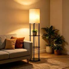 Luminária de Chão Moderna com Prateleira e 3 Cores de Luz para Sala, Quarto e Escritório
