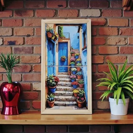 Azulejo decorativo com moldura de madeira pinus/Casa Decoração, Presentes