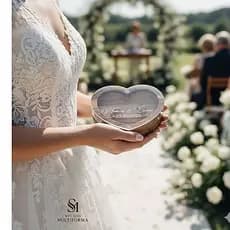 Porta Alianças Coração Personalizado em Madeira e Acrílico/Casamento Rústico e Chique