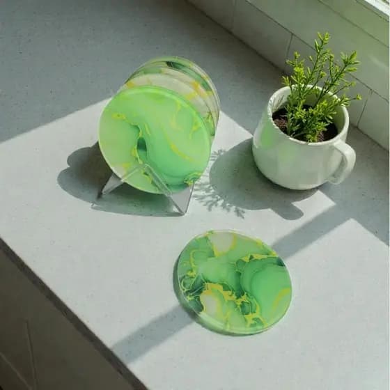Kit porta copos acrílico redondo mármore/Mesa Posta cozinha decoração 6 unidades