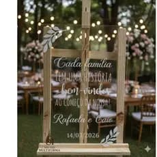 Placa de Boas Vindas Casamento Acrilico transparente Personalizado Painel de entrada Luxo