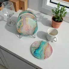 Kit porta copos acrilico mármore colorido/Mesa posta moderna 6 unidades