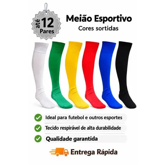 Kit De 2 Até 12 Pares Meião De Futebol Preço Baixo