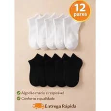 Kit 3 até 12 Pares De Meias Infantil Preta/ Branca Algodão