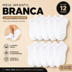 KIT De 3 a 12 Pares De Meias Infantil Branca Menino/Menina