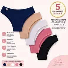Kit Com 3 Até 5 Calcinhas Cintura Alta Lisa Ou Estampadas Extremamente Confortável