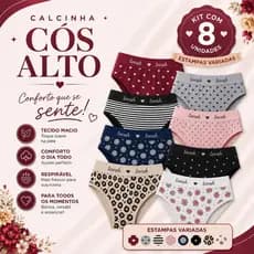 Kit Com 3 Até 8 Calcinhas Algodão Com Cós Exposto Feminina Super Confortável