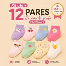 Kit 3 Até 12 Pares De Meias Infantil Recém-Nascidos MENINA Algodão 0-14 Anos