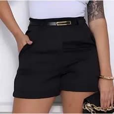 Short Alfaiataria Feminino com Cinto Fino Dourado - Elegância e Conforto - Tamanhos P, M, G e GG