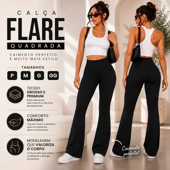 Calça Legging Bailarina Flare Boca de Sino Cintura Alta