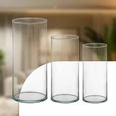 Trio de Tubos Vasos Decorativos em Vidro Grosso Centro de Mesa Flor Natural Casa Escritório