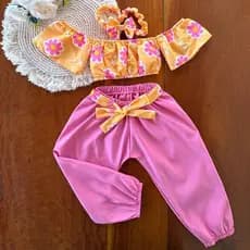 Conjunto Infantil 3 Peças - Blusa com manguinha, Calça e Tiara - (1 a 2 anos) | Blogueirinha | Tendência