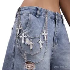 Pingente vintage de borboleta vazada com design em camadas e corrente de cintura, unissex, corrente de metal para calças