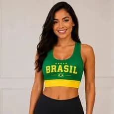 Top Feminino Brasil Seleção Cropped Esportivo Verde Amarelo Sem Bojo/P,M,G,Gg
