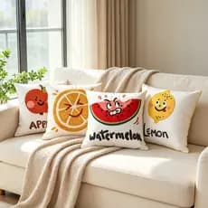 Capa de almofada bordada com frutas para decoração de sofá em casa.