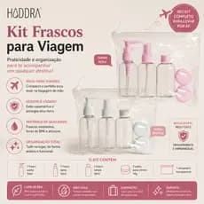 Kit Viagem 6 em 1 Necessaire Transparente + Frascos Porta Shampoo Creme Perfume Avião Completo