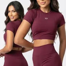 Cropped Fitness Feminino Poliamida Manga Curta Academia Confortável Elasticidade Alta