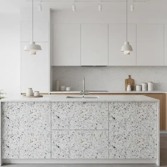 Adesivo Mármore Branco  Estilo Granito | Papel de Parede Elegante | Ambientes Internos - 6 Metros