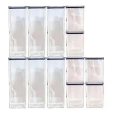Kit com 12 potes herméticos acrílicos empilháveis 2 tamanhos organização
