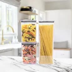 Kit 3 Potes Hermético acrílico 2 tamanhos  1,1 2,3l Armazenar Alimento Organizar