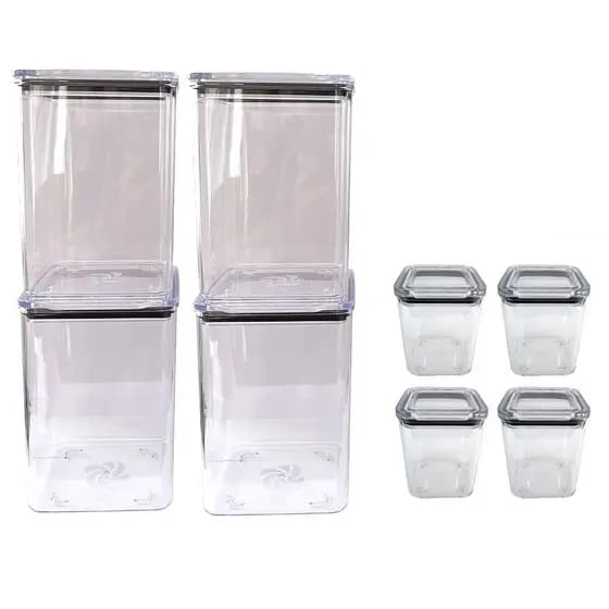 Kit 8 organizadores potes herméticos transparente em acrílico