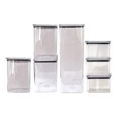 Kit 7 Potes Hermético 3 Tamanhos Acrílico Armazenar Alimento