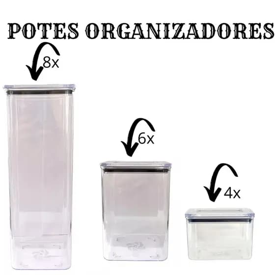 Organizadores 8 Grandes 6 médios e 4 pequenos potes herméticos