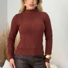 Blusa Feminina Estilosa Tricot Modal Manga Longa Texturizada Blusa de Frio Elegante Inverno