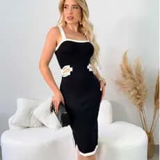 Vestido Feminino Midi Em Tricot Modal Com Abertura Na Cintura Duas Cores Roupa Feminina Verão