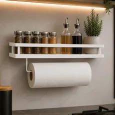 Porta Temperos 2 em 1 com Suporte para Papel toalha - Modelo Aço Industrial Cozinha Moderna Gourmet