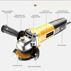 Esmerilhadeira Angular 650W 11000rpm 110/220V - Motor Cobre + Acessórios | Amarela