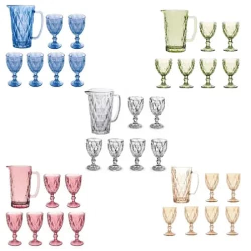 🥂 Jogo de Jarra com 6 Taças de Vidro Trabalhado  - Elegância e Sofisticação na Sua Mesa!