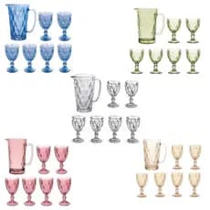 🥂 Jogo de Jarra com 6 Taças de Vidro Trabalhado  - Elegância e Sofisticação na Sua Mesa!