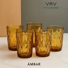 🥇 Kit 6 Copos de Vidro Lapidado 350ml – Alta Qualidade / Elegante / Resistente