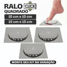 Ralo Click Inox Quadrado 10x10 e 15x15 Anti-Odor Veda Barata Insetos Esgoto Banheiro