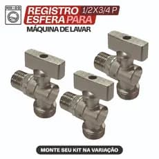 Registro Esfera Para Maquina De Lavar Roupa E Louça 1/2 X 3/4 Canopla Metal Cromado Premium