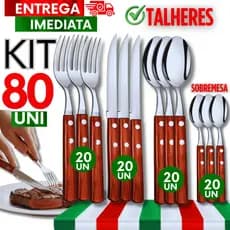 Utensílios Colher Garfo Faca e Colher Sobremesa Aço inox Cabo Madeira Cozinha Talheres Excelentes