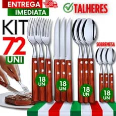 Combo Colheres Garfos Faca e Colher Sobremesa Talher Aço inox Cabo Madeira Buffet Cozinha Utilidades