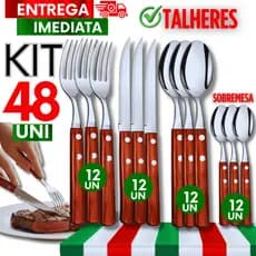 Jogo Colheres Garfos Faca e Colher Sobremesa Talher Aço inox Cabo Madeira Buffet Qualidade Garantido