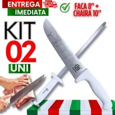 Jogo Chairas 10' E Facas Profissional 8' Polegadas Açougue Cozinha Churrasqueiro Aço Inox Premium