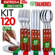 Conjunto Garfos Facas E Colheres Cabo Madeira Talheres Inox Cozinha Churrascaria Buffet Robustos