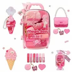 Kit Infantil 6 em 1 – Mini Lip Gloss + Chaveirinho + Maleta de Brinquedo Bobbi Rara, Presente bonitinho