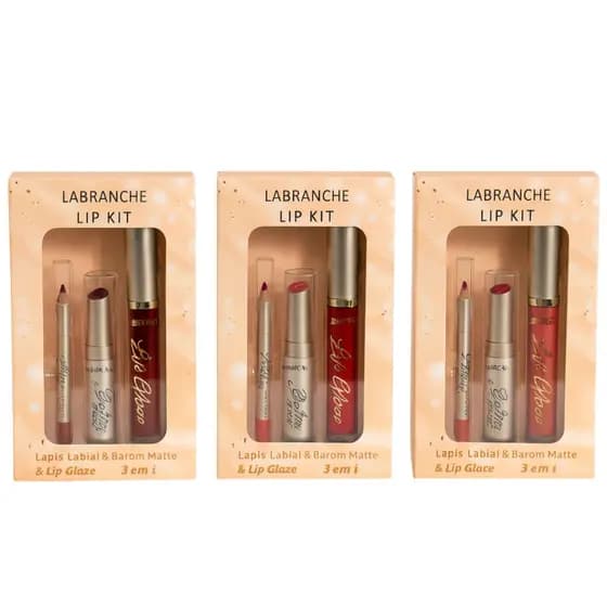 Conjunto de Lábios 3 em 1 – Lápis + Batom Matte + Brilho Labial LABRANCHE,  Versátil Longa Duração