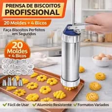Máquina Modeladora De Biscoito Bolacha Biscoiteira Inox Manual Com 20 Formas 4 Bicos Para Decorar
